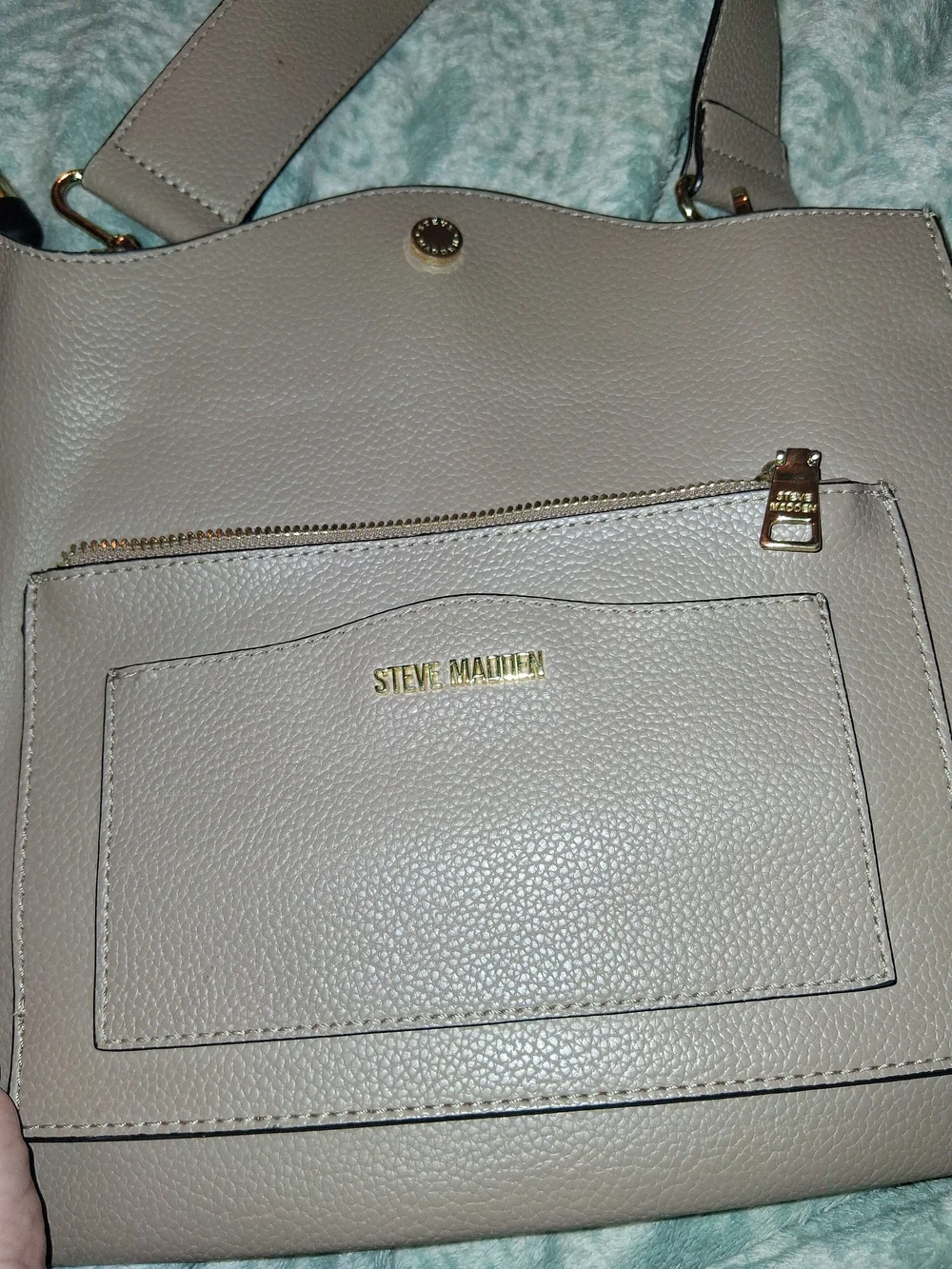 Steve Madden Taupe Pebbled Leather Tote Bag - Picture 2 of 4